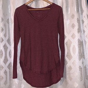 Burgundy & cream striped long sleeve top